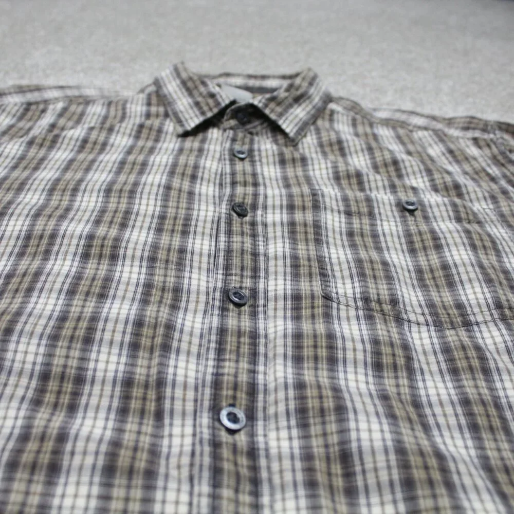 The North Face Shirt Men XL Brown/White Plaid 100% Cotton Short Sleeve Button Up